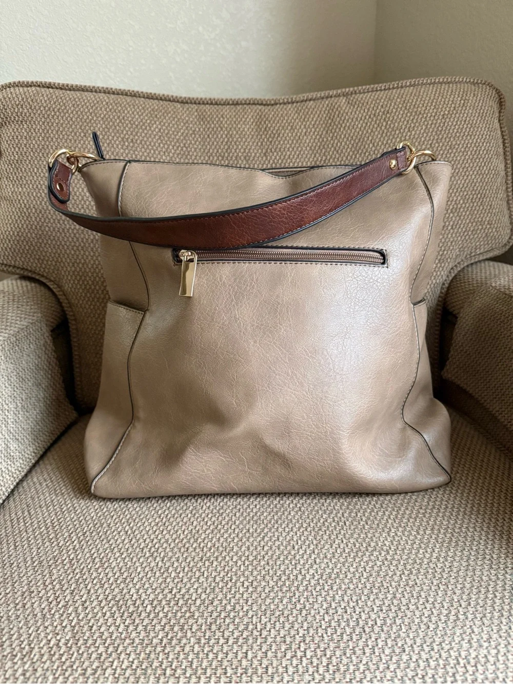 Classic Taupe Hobo Shoulder Bag with Brown Strap